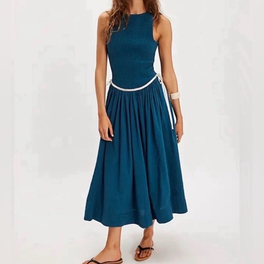 Free People Nightingale Seersucker Midi Dress Size S